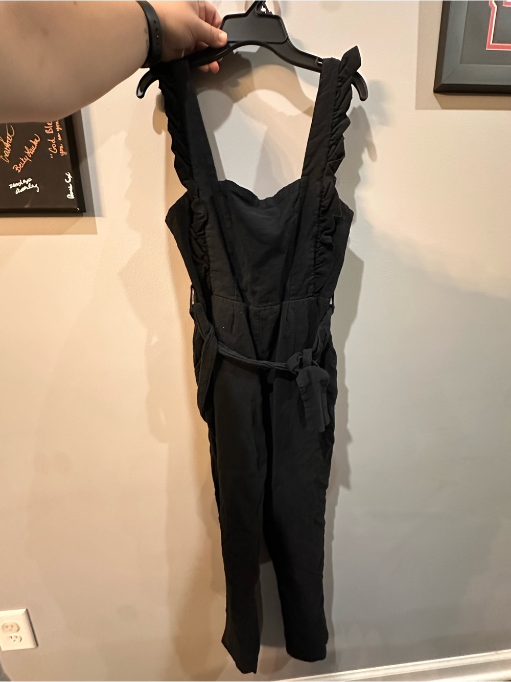 Black Women's Ruffle-Strap Jumpsuit